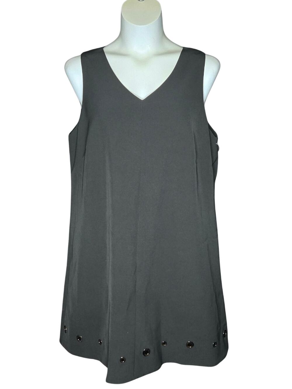Alex Marie Black Grommet Lace Up V Neck Sleeveless Shift Dress Size 14